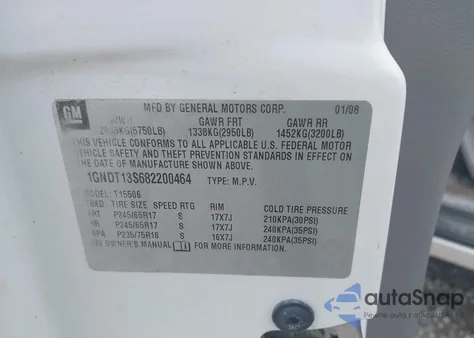 2008 Chevrolet Trailblazer Lt from USA, damaged, VIN 1GNDT13S682200464